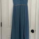 Azazie Steel Blue Bridesmaid Dress Photo 3