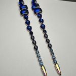 Blue Rhinestone Gold Tone Long Statement Dangle Drop Pierced Earrings Photo 0