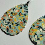 Handmade Cork on Leather Lotus Boho Whimsical Teardrop Earrings 2" New Photo 2