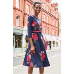 Boden Irene Ponte Dress Navy Blue Pink Red Floral Knee Length 3/4 Sleeve Preppy Photo 1