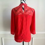 Daniel Cremieux CREMIEUX Flowy Crochet Keyhole High Neck Blouse Red Small Photo 2