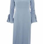 Topshop midi asymmetric hem ruched sleeves slit side open back women Size 6 blue Photo 15