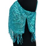 Saylor x Revolve | Large | Persephone Sequin Fringe Crop Halter Top in Teal Photo 9