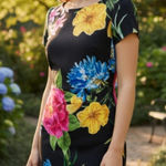 Karl Lagerfeld NWOT   Ruched Sleeve Floral Y2K Suba  Sheath Dress 12P Photo 0