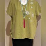 Susan Graver Light Green White Floral Embroidered Short Sleeve T-Shirt Sz. 2X. Photo 1