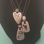 Brighton Retired Brazilian Triple Hearts Silver Charm Pendant Black Necklace Photo 1