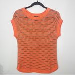 Ann Taylor  Mesh Open Weave Short Sleeve Sweater Orange Metallic Photo 7