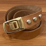JP Long Horn Studded Brown Leather Gold Buckle Belt Waist 28” Photo 0