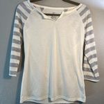 Faded Glory Y2K  Cream Fitted Long Sleeve Tee Striped Sleeves SZ S Cute Casual Photo 0