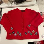 Croft & Barrow Adorable 90’s vintage red holiday fleece cardigan Christmas granny sweatshirt Photo 5