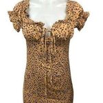 Princess Polly NEW  Tan Black Cheetah Silk Satin Ruffle Mini Bodycon Dress Size 8 Photo 0