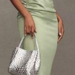 BHLDN Anthropologie Strapless Green Satin Dress Ruched Knee Length Size Med NWT Photo 0