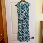 Lands' End sleeveless geometric kelly green white faux wrap stretchy dress SMALL Photo 2