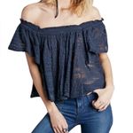 Free People navy thrills and frills off the shoulder shirt Photo 0
