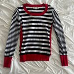 Pink Rose   Black and White Striped Top with Red Trim Photo 0