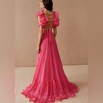 Anthropologie Mac Duggal Ruffle Tiered Cut Out Chiffon Gown 67911 Hot Pink Size  4 Photo 3