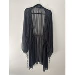 Victoria's Secret  Black Chiffon Kimono Long Robe Duster Ruffle‎ Tie Size M/L Photo 2