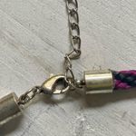 Silver tone filigree tube bead or snag necklace on purple black rope Photo 7