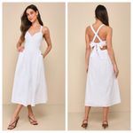 Lulus  Strolling Sicily White Pleated Backless Midi Dress With Pockets Photo 1