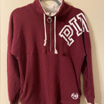 PINK - Victoria's Secret Womens Victoria’s Secret‎ VS PINK Pullover 1/2 Zip Sweatshirt Maroon White Sz XS Photo 0
