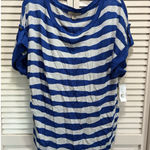 One A‎ Blue/Gray Striped Short Tab Sleeve Sweater Size 2XL NWT Soft Knit White Photo 0