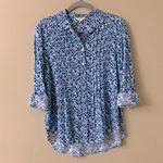 Jane and Delancey Floral Blue Button-Up Women's Top Blouse Photo 2