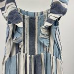 Indigo Rein  linen rayon blue striped ruffle jumper romper pants M vacation Photo 3