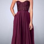 La Femme Maroon Long Dress Photo 0