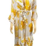 Vintage Yellow Floral Ruffle Wrap swim cover up kimono Dress Sz 2X Photo 0