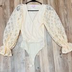 Pink Lily   Take In The Magic Cream Lace Wrap Bodysuit Blouse Women’s Size XS Photo 3