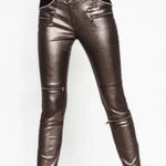 ZARA  Women Metallic‎ Bronze Skinny Pants Zipper Detail Biker Moto Style Photo 0