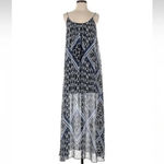 EXPRESS Boho Maxi Chiffon Tribal Bohemian Dress Long Sheer Blue Black Size XS Photo 2