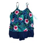 NWT TrimShaper Farrah Scoopneck Swim Romper Swimsuit | Jungle Oasis Print | 20W Photo 1