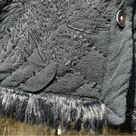 Chico's Chico’s Black Fringe Quilted Floral Embroidered Button Front Boho Vest Sz 1 Photo 3