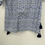 Solitaire  Swim Cover Up Tunic Boho Blue Embroidered Beaded Tassels Size M Photo 8