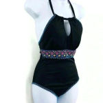 Apt. 9  Black Halter‎ Embroidered Bathing Suit Size S Photo 2