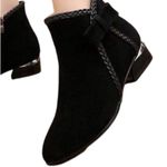 Black Suede Zip Side Silver Slant Heel With Bow Booties Womens 42 or US 8.5 Photo 2