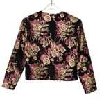 Ellen D 1980s Vintage Pink & Gold Floral Metallic Blazer Jacket Medium Black Photo 1
