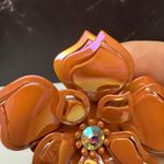 Retro Orange Enamel Metal Flower Brooch Pin AB Aurora Borealis Rhinestone Photo 11