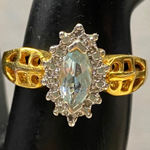 Stunning Gold Sparkle Halo Marquise Aquamarine Statement Piece Ring Size 7 Photo 0