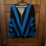 Nordstrom Blue and Black Zipper zip upV-Neck Women's sweater top! Size large! Photo 1