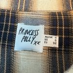Princess Polly  Oversized Plaid Button Down Shirt Beige Navy Flannel Shacket Sz 0 Photo 2