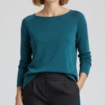 Eileen Fisher  Teal Blue Long Sleeve Round Neck Blouse Size Small NWOT Photo 0