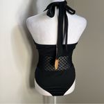 Essue  Black goth One Piece halter Swimsuit with Mesh Details size S NWT Photo 3