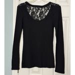 Derek Heart  Black Long Sleeve Thermal Top Back Lace Rose Pattern On Back Large Photo 2