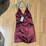 Yoins Elegant Burgundy Satin Dress Photo 1