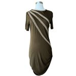 Roberto Cavalli  Dress Jersey Chain Embellished Ruched Short Sleeve Green 44 EUC Photo 2