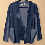 Zenergy by Chico's Size 1 M/L Blue Denim Moto Jacket Hoodie Sweatshirt Size M Photo 3