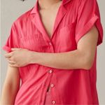 Anthropologie by  Classic Surf Satin Shortsleeve Button Down Shirt in Hot Pink M Photo 1