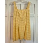 Old Navy yellow plaid gingham square neck linen mini dress small petite Photo 3